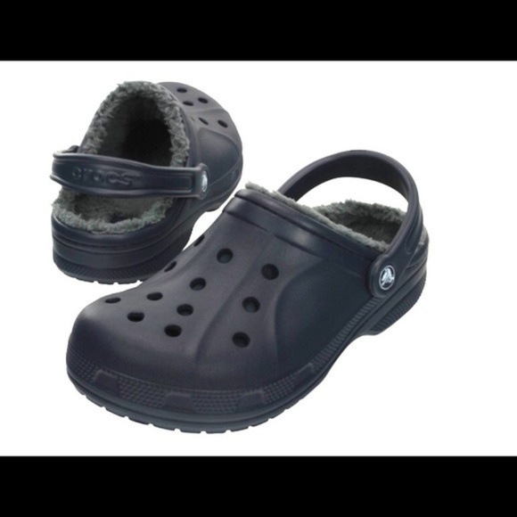 navy fuzzy crocs